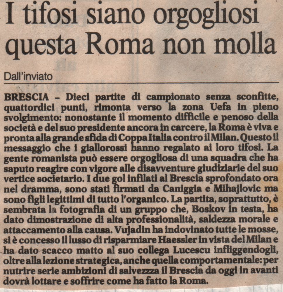 Ritaglio giornale Brescia-Roma