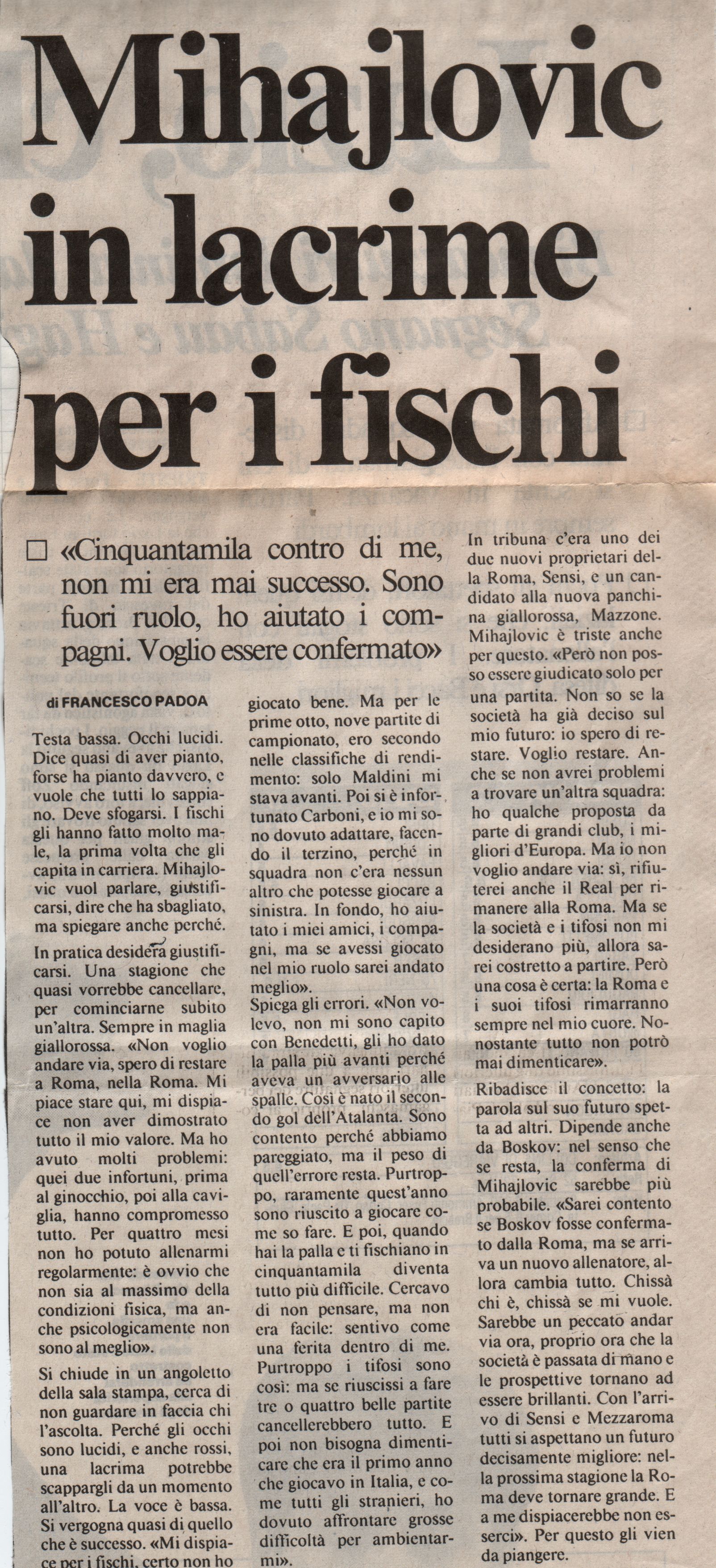 Ritaglio giornale Roma-Atalanta