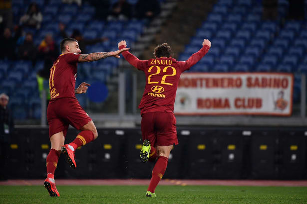 Zaniolo esulta per la sua prima rete in Serie A